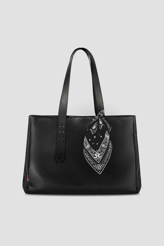 Leather Tote Bag BLACK BANDANA